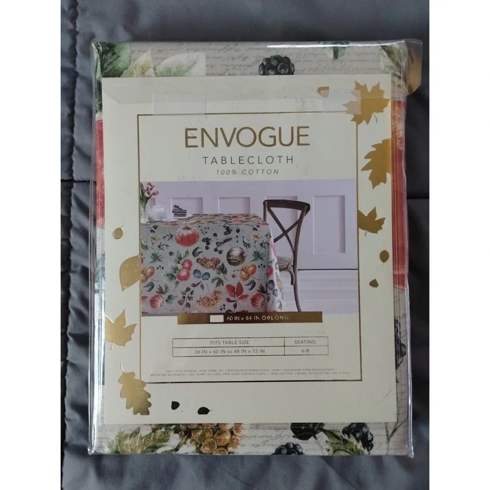 Envogue Autumn Harvest Theme Botanical Tablecloth ~ 100% Cotton ~ 60 x 84